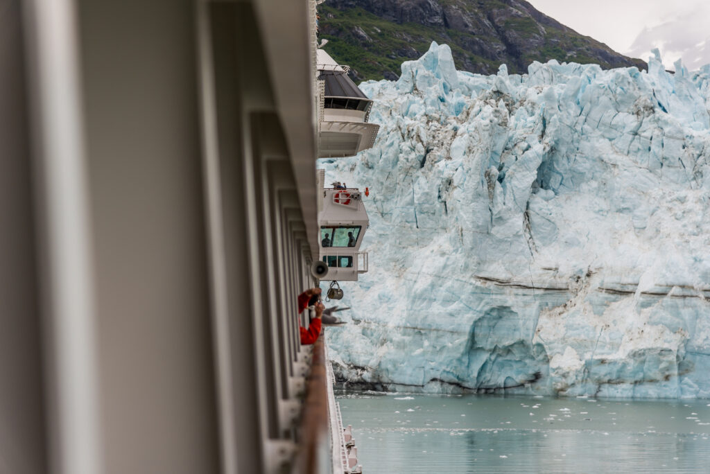 Disney Alaska cruise ship passengers viewing Alaskan glacier up close