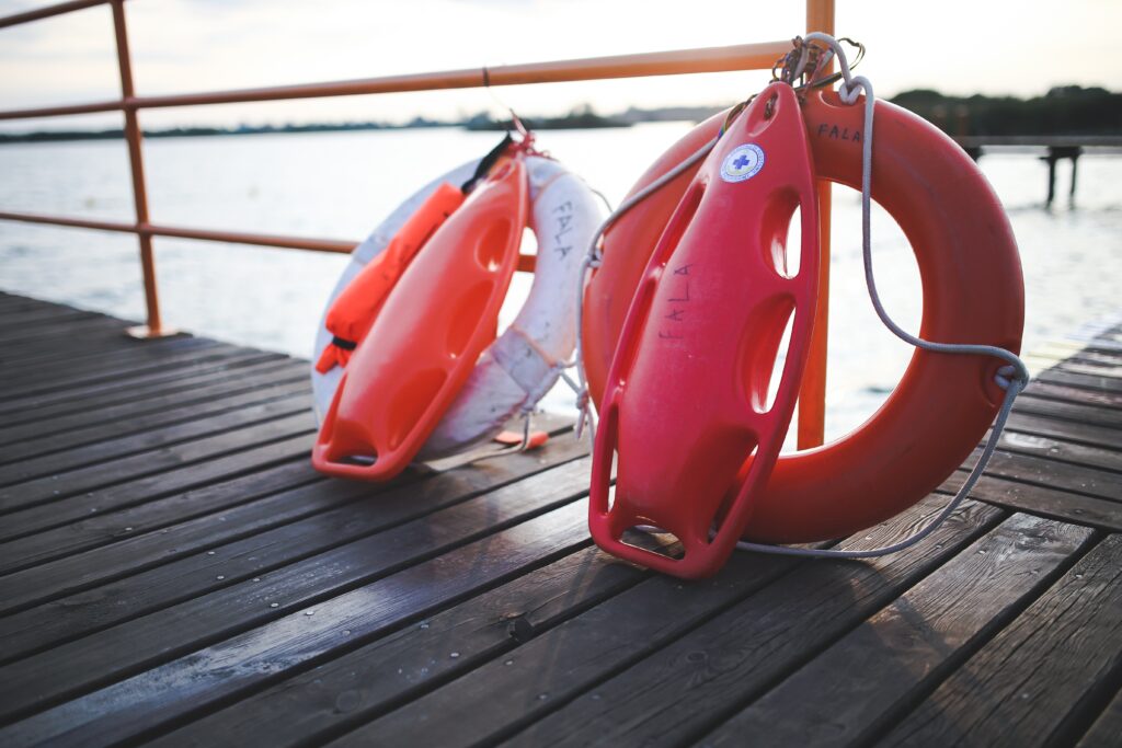 Carnival Cruise Ship Rescue Equipment - Life Buoys on Dock