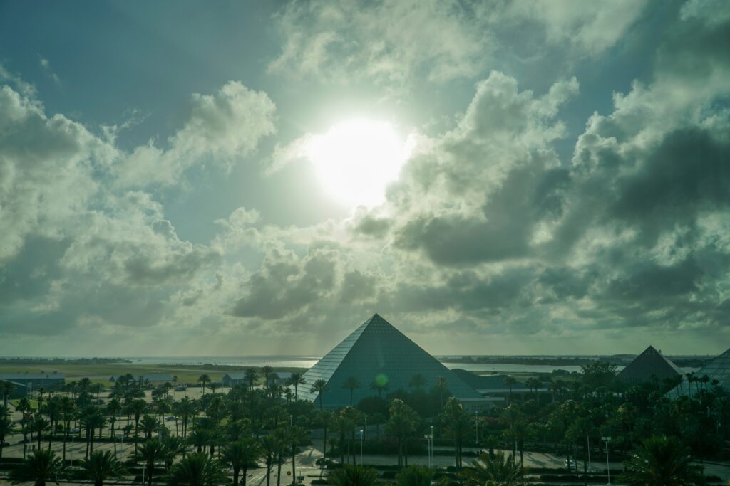 Moody Gardens in Galveston, Texas, with palm trees and a scenic sky, highlighting the tropical ambiance near the Galveston cruise port